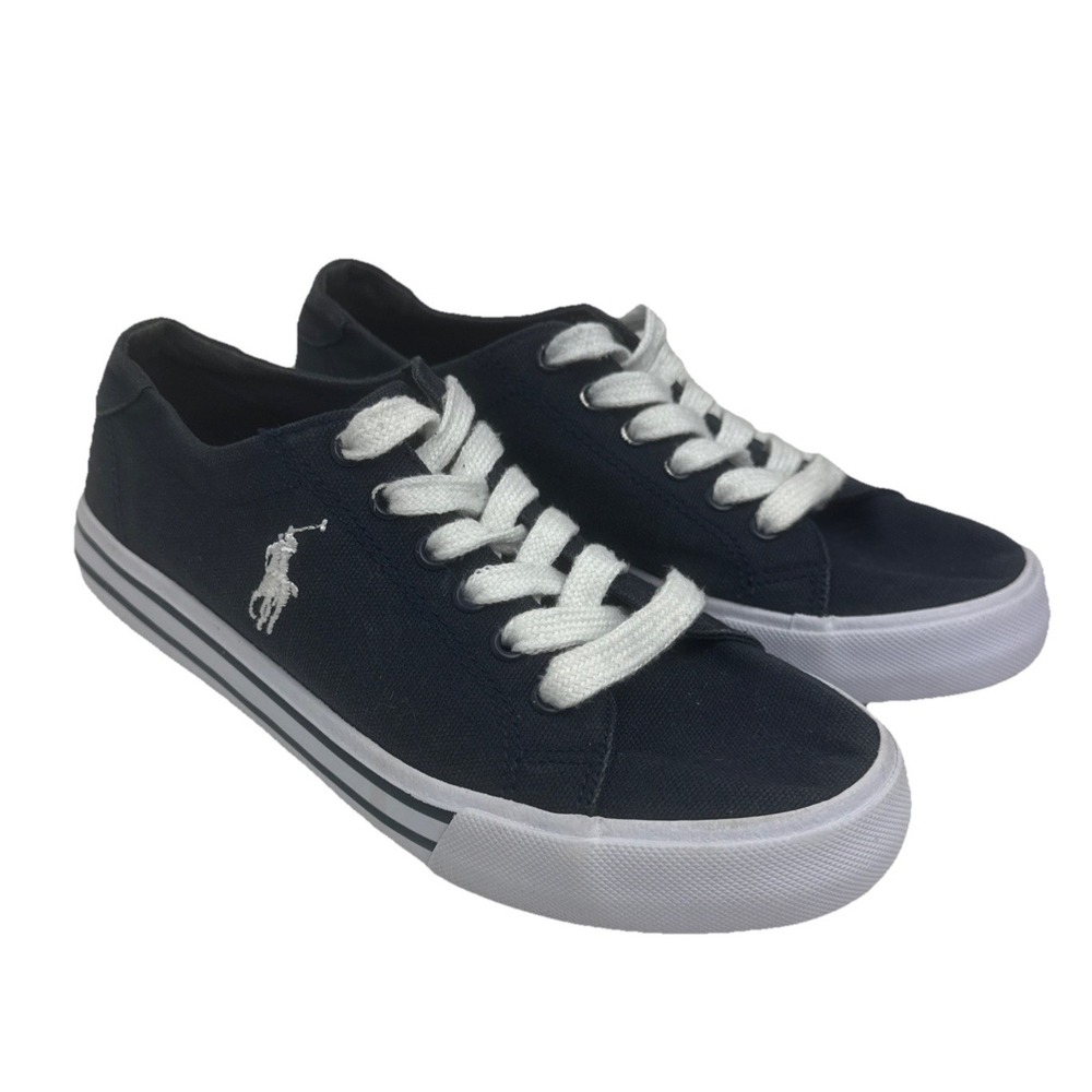 Polo Ralph Lauren Youth 4 Navy Blue Canvas Sneakers Casual‎ Shoe Preppy Academia